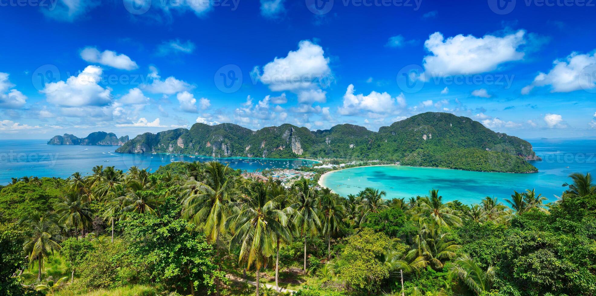 Panorama of tropical island Phi Phi Don and Phi Phi Leh, Thailand photo