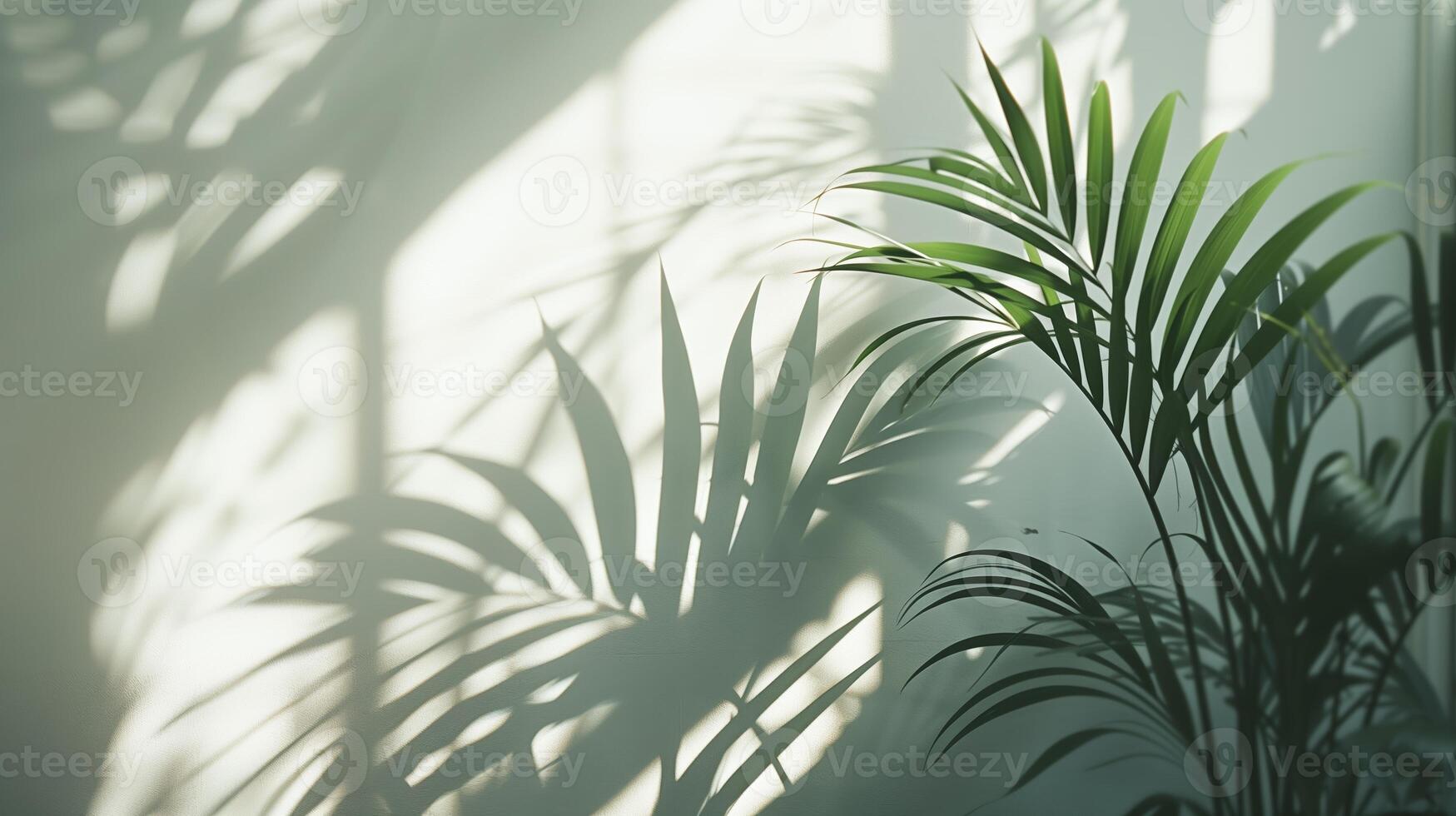 The shadow from plants cast on an empty wall. photo
