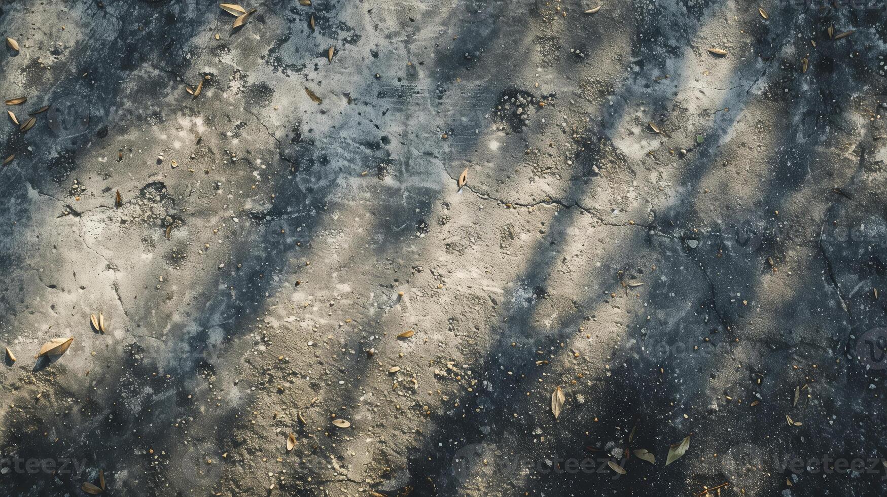 A top-down photography of a dirty driveway with a concrete texture. photo
