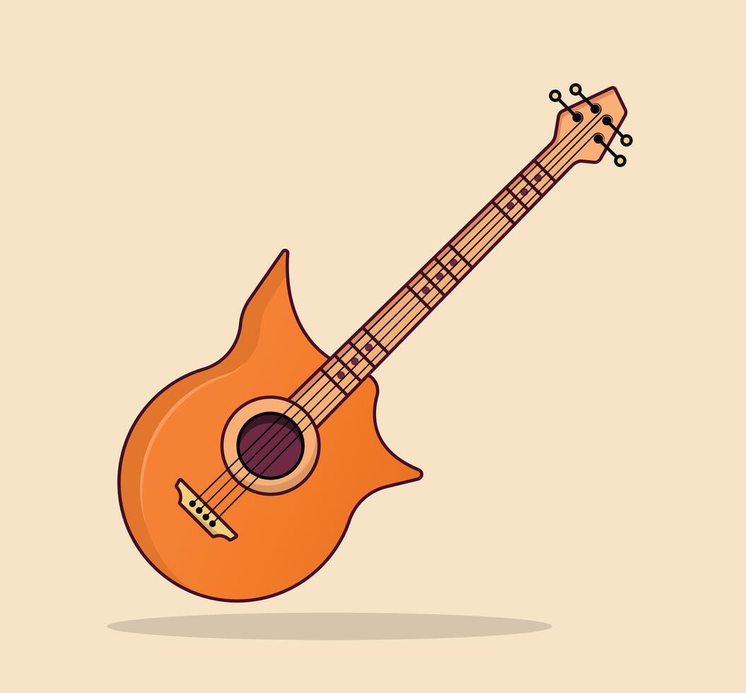 Simple modern wooden guitar flat illustration on isolated background vector