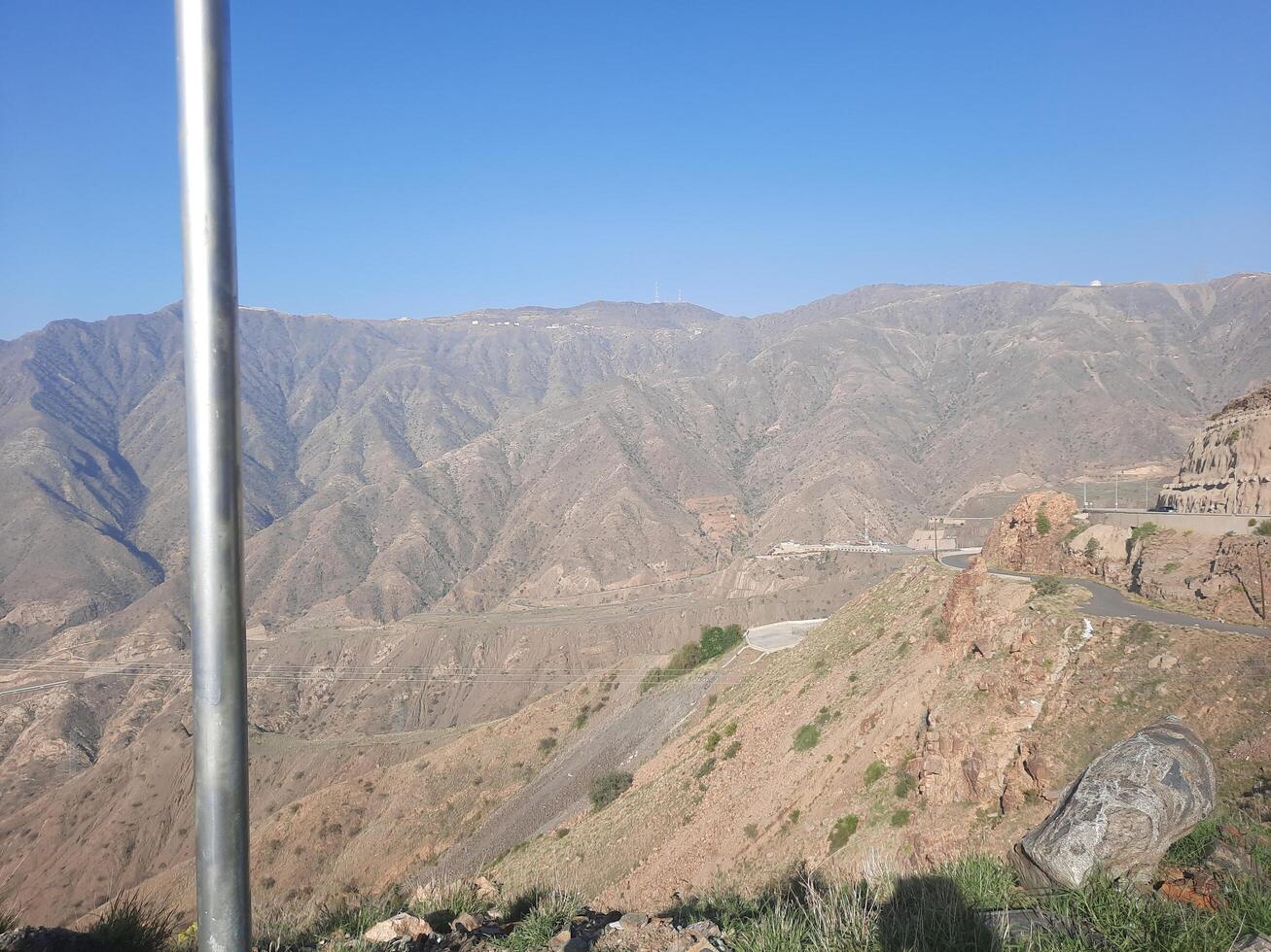 Al Bahah, Saudi Arabia, 12 April 2024 - Beautiful daytime view of King Fahd road in Sarawat mountains near Al Baha, Saudi Arabia. photo