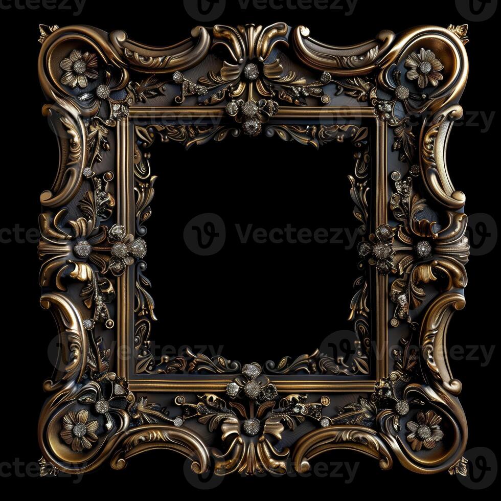 A vintage empty gold frame embedded with diamonds. photo