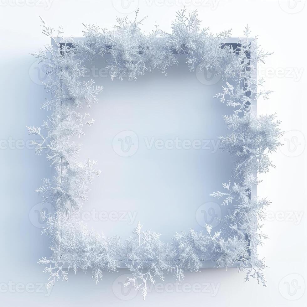 A square frame made from frost on white background, empty space in the center for text or photo. photo