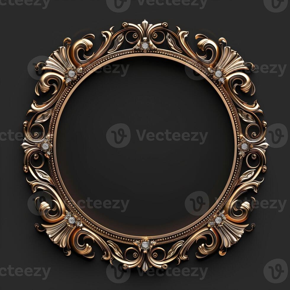 A vintage empty gold frame embedded with diamonds. photo