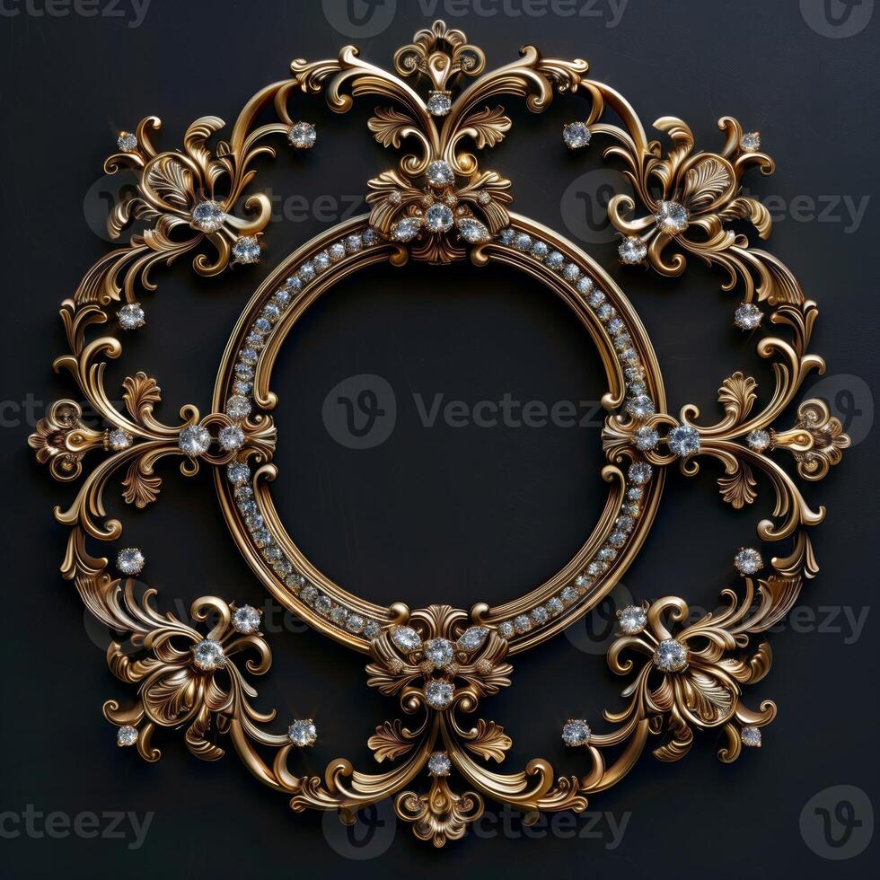 A vintage empty gold frame embedded with diamonds. photo