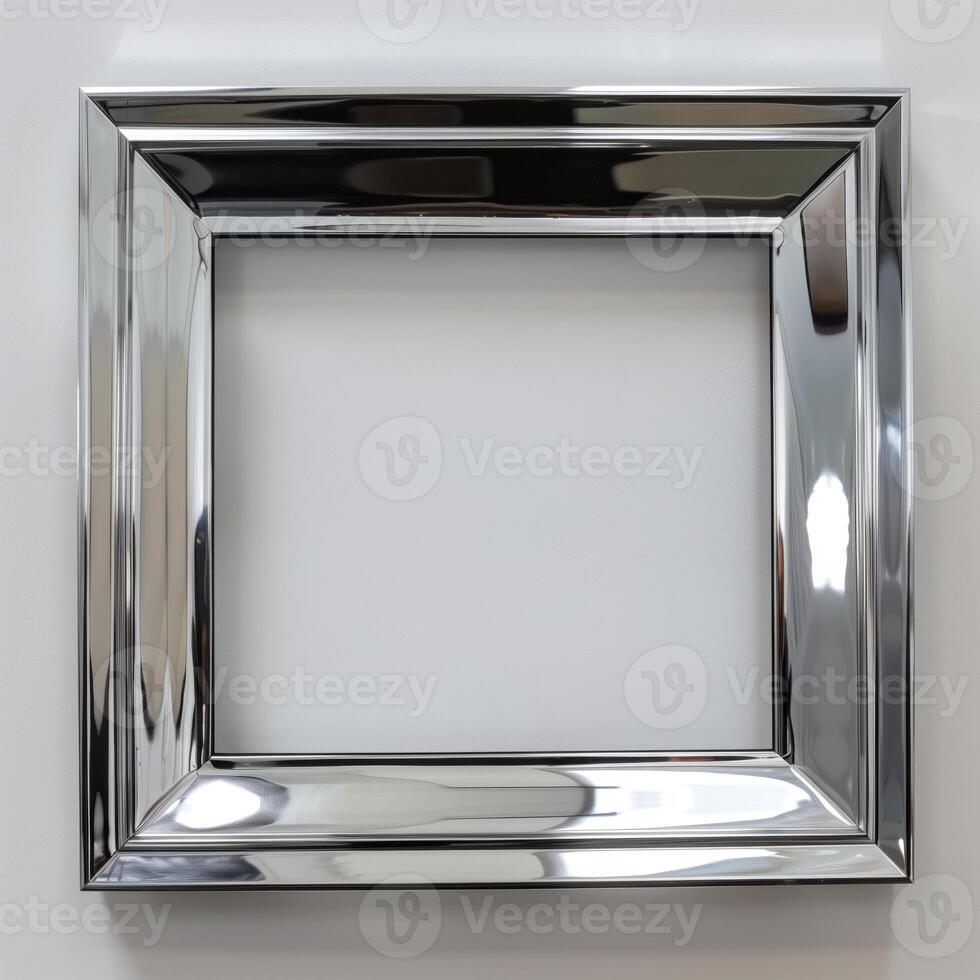 A square mirrored chrome frame with rounded bevel. photo