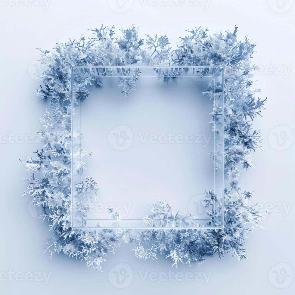 A square frame made from frost on white background, empty space in the center for text or photo. photo