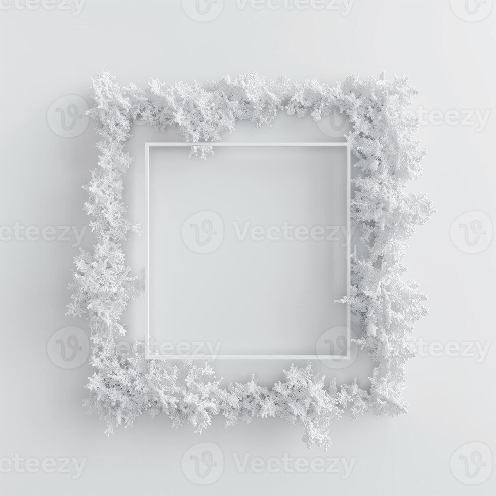 A square frame made from frost on white background, empty space in the center for text or photo. photo