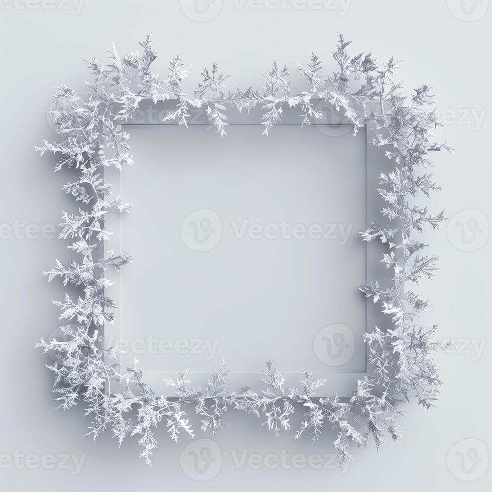 A square frame made from frost on white background, empty space in the center for text or photo. photo