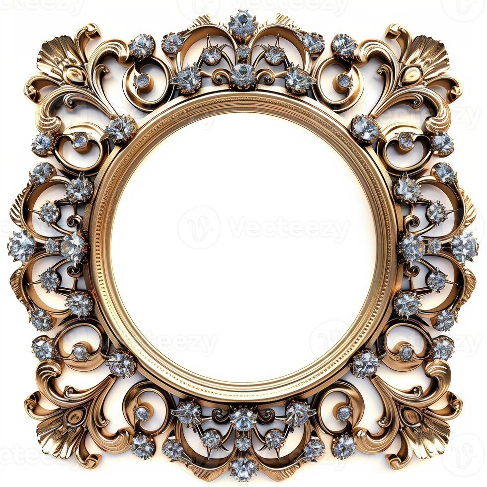 A vintage empty gold frame embedded with diamonds. photo