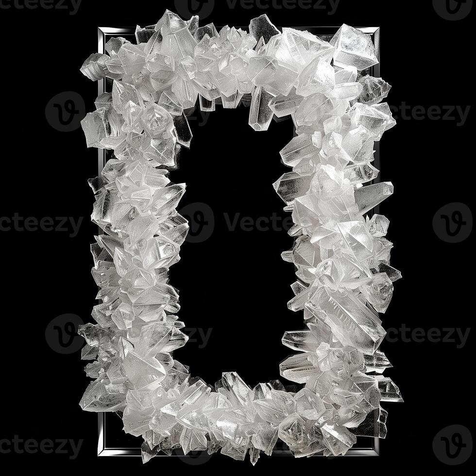 A large, thin rectangular frame made out of a clear, solid white diamond geode cluster. photo