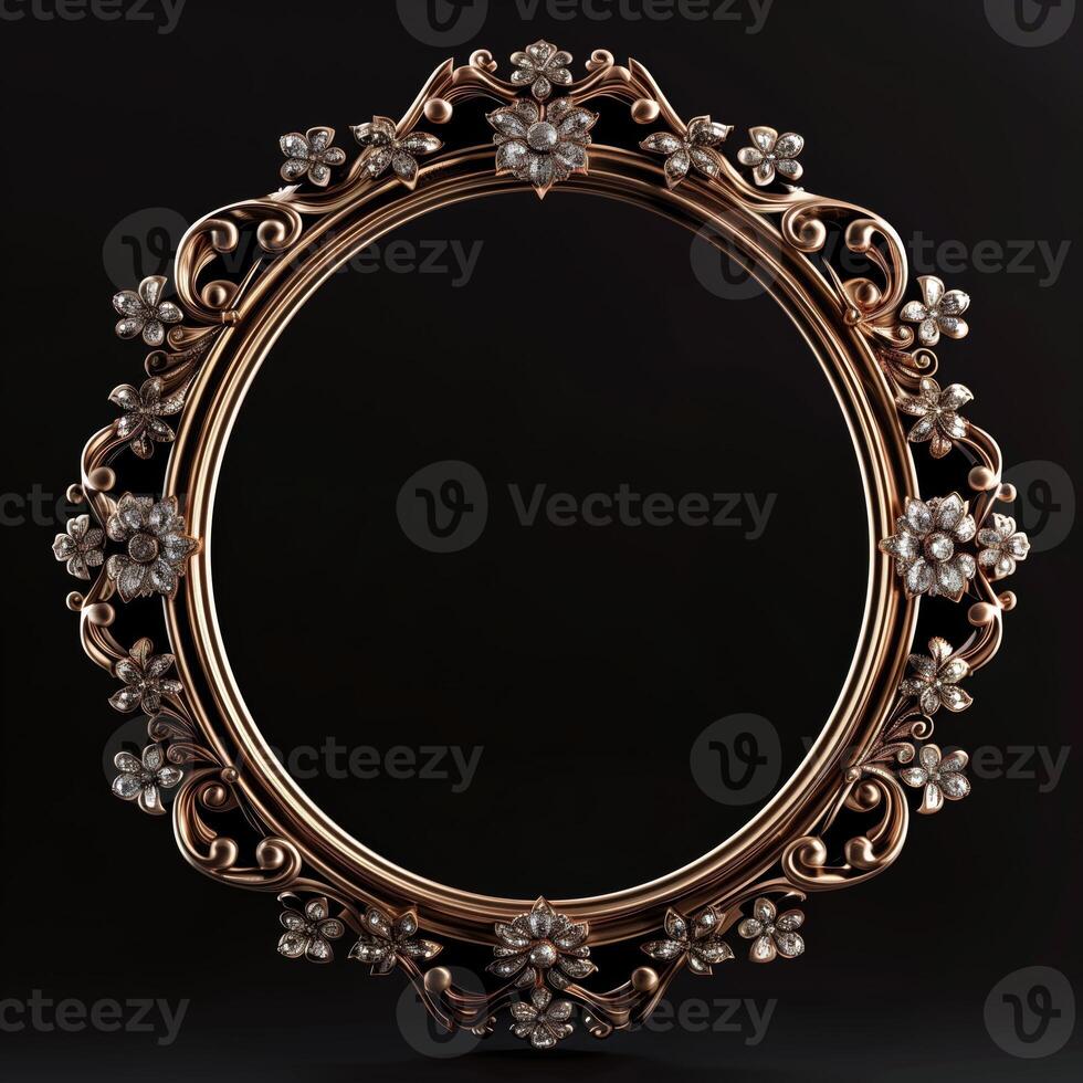 A vintage empty gold frame embedded with diamonds. photo