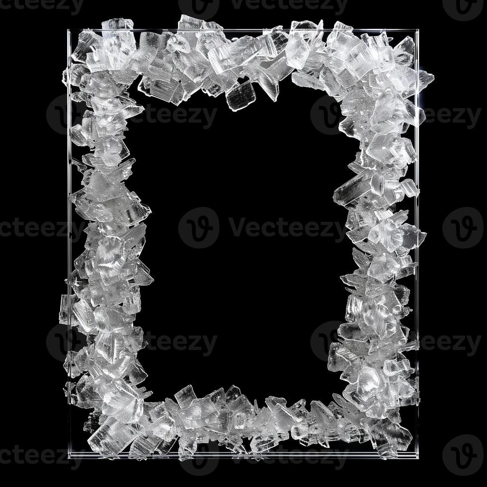 A large, thin rectangular frame made out of a clear, solid white diamond geode cluster. photo