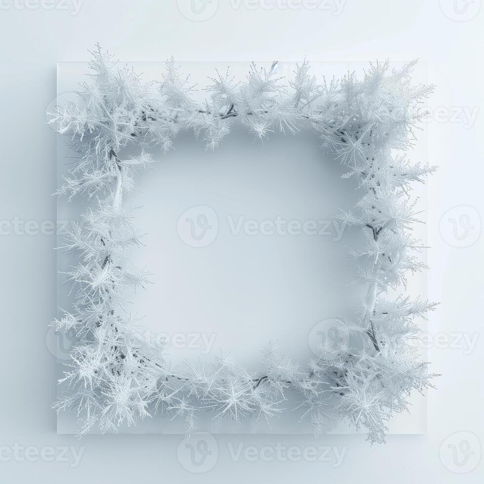 A square frame made from frost on white background, empty space in the center for text or photo. photo