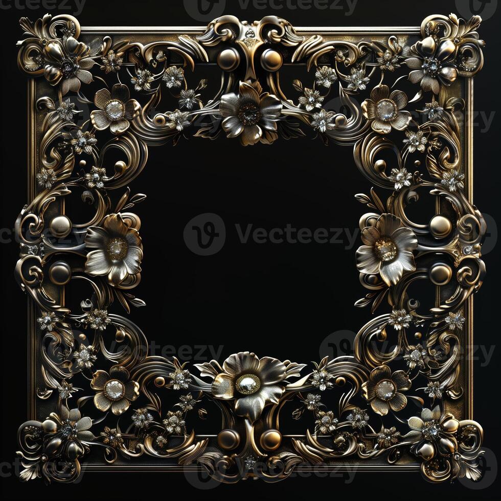 A vintage empty gold frame embedded with diamonds. photo