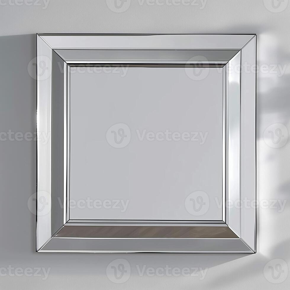 A square mirrored chrome frame with rounded bevel. photo
