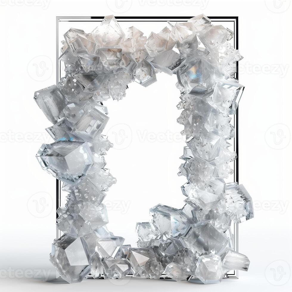 A large, thin rectangular frame made out of a clear, solid white diamond geode cluster. photo