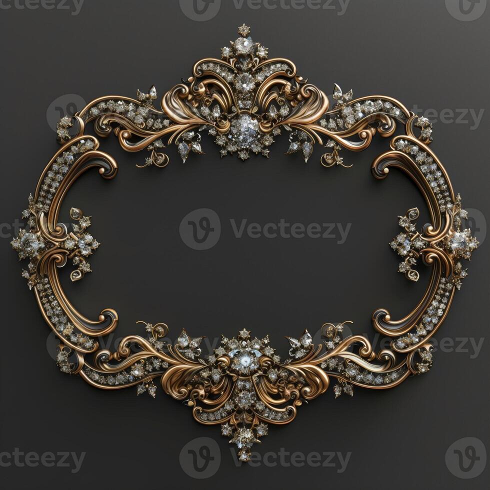 A vintage empty gold frame embedded with diamonds. photo