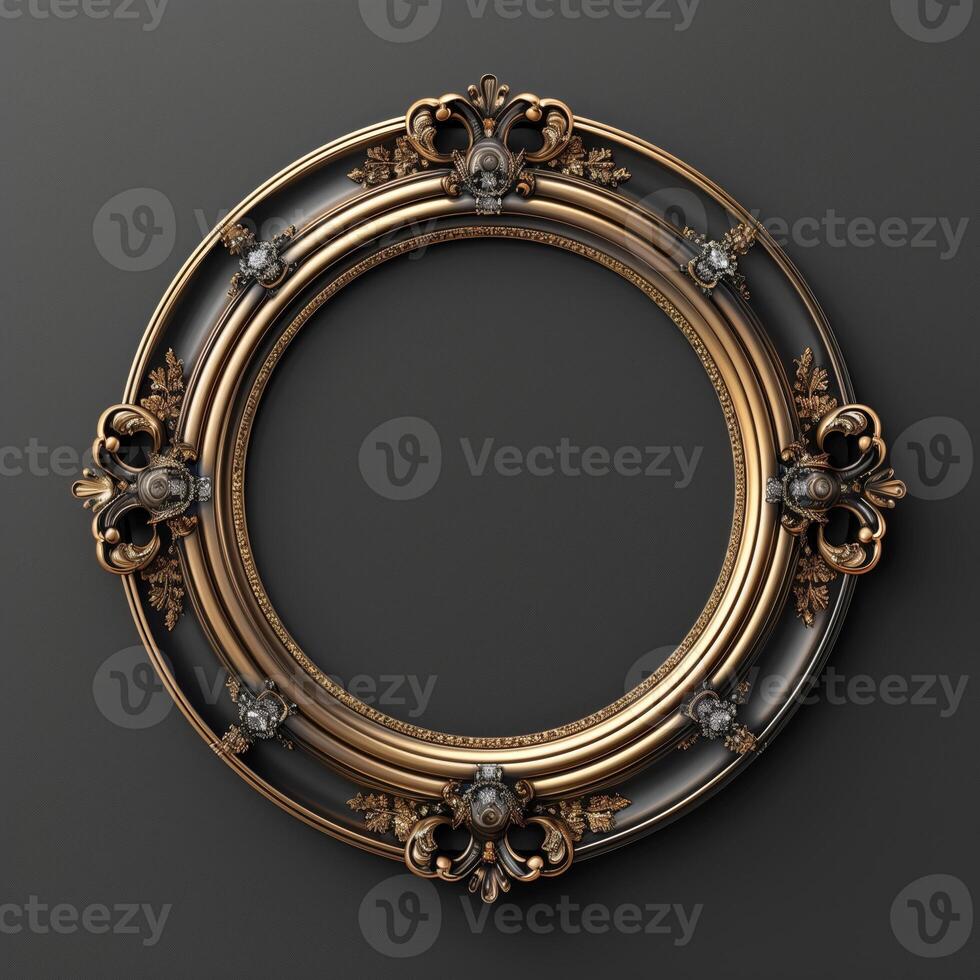 A vintage empty gold frame embedded with diamonds. photo