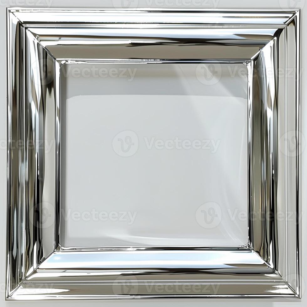 A square mirrored chrome frame with rounded bevel. photo