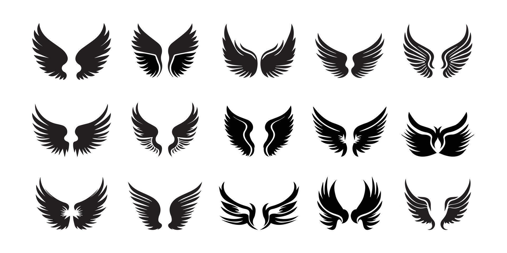 set of wings black silhouettes collection vector