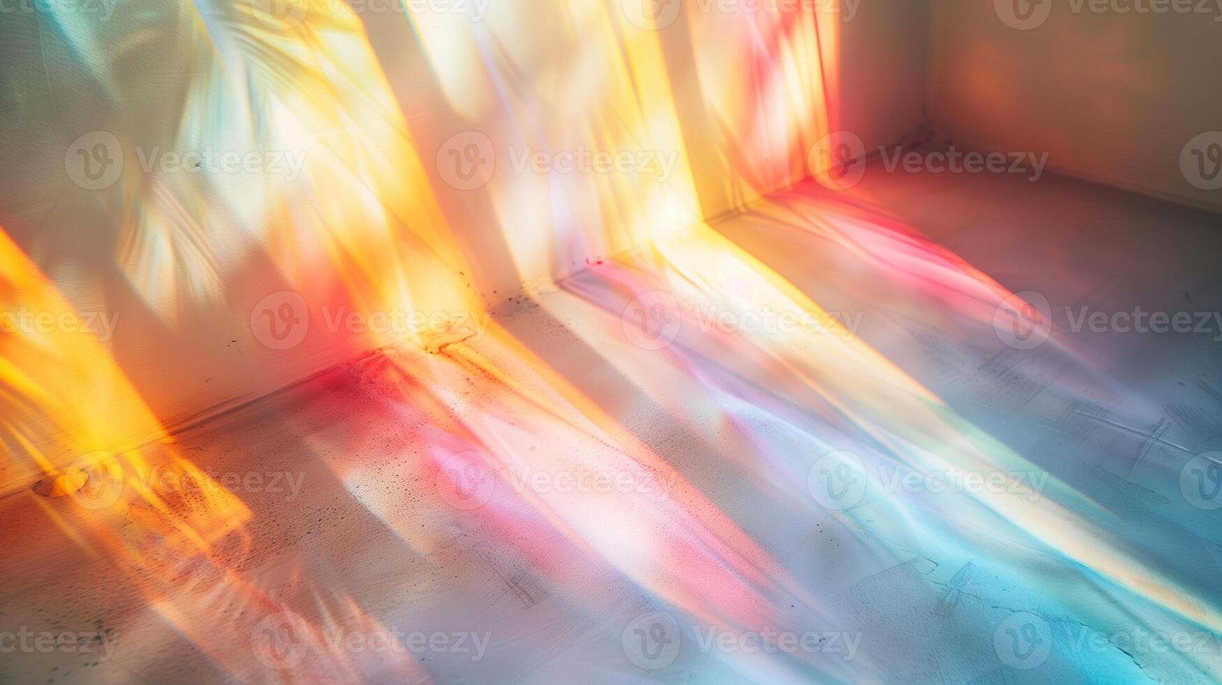 Macro detail of rainbow light rays on a white wall. photo