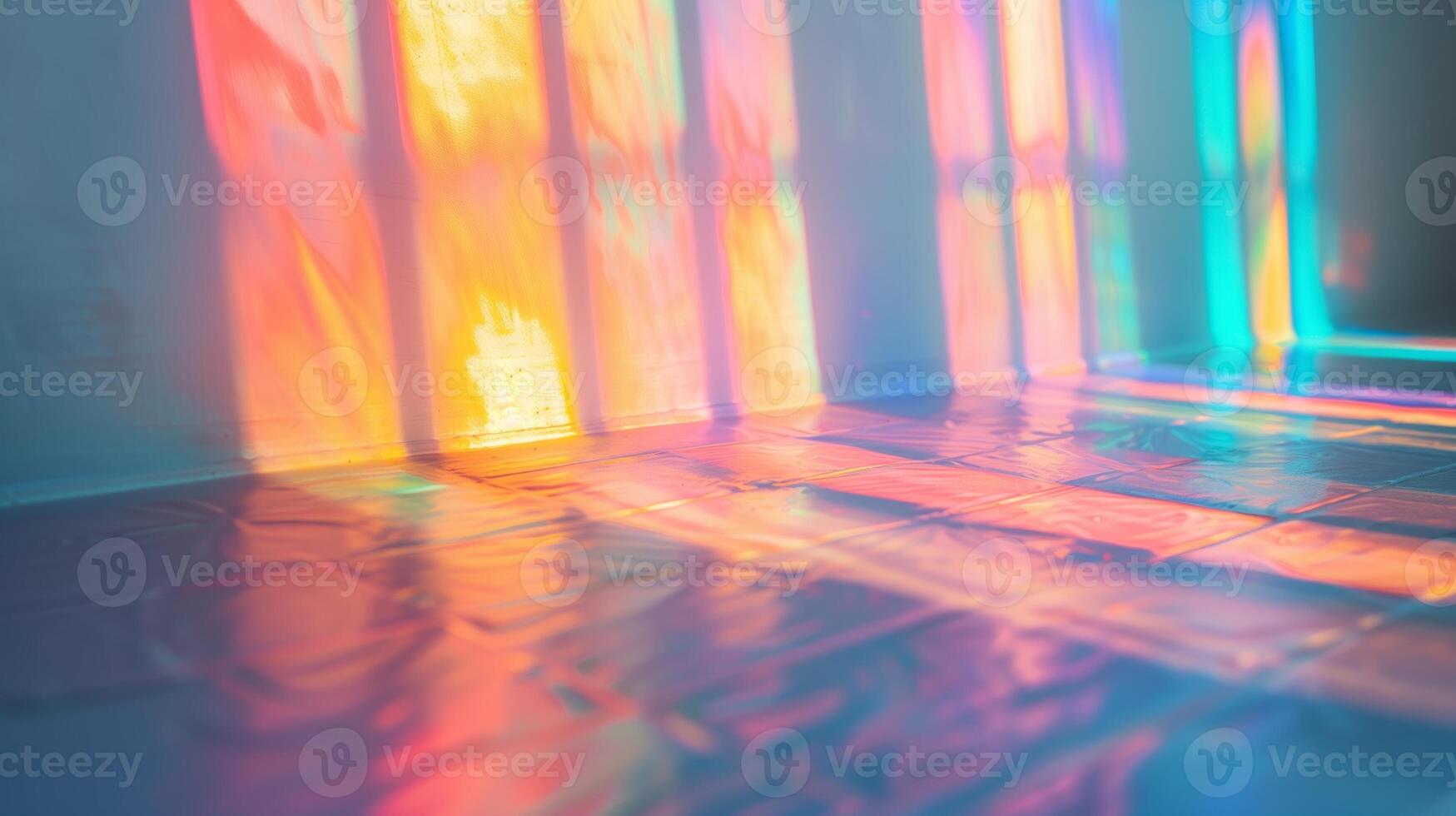 Macro detail of rainbow light rays on a white wall. photo