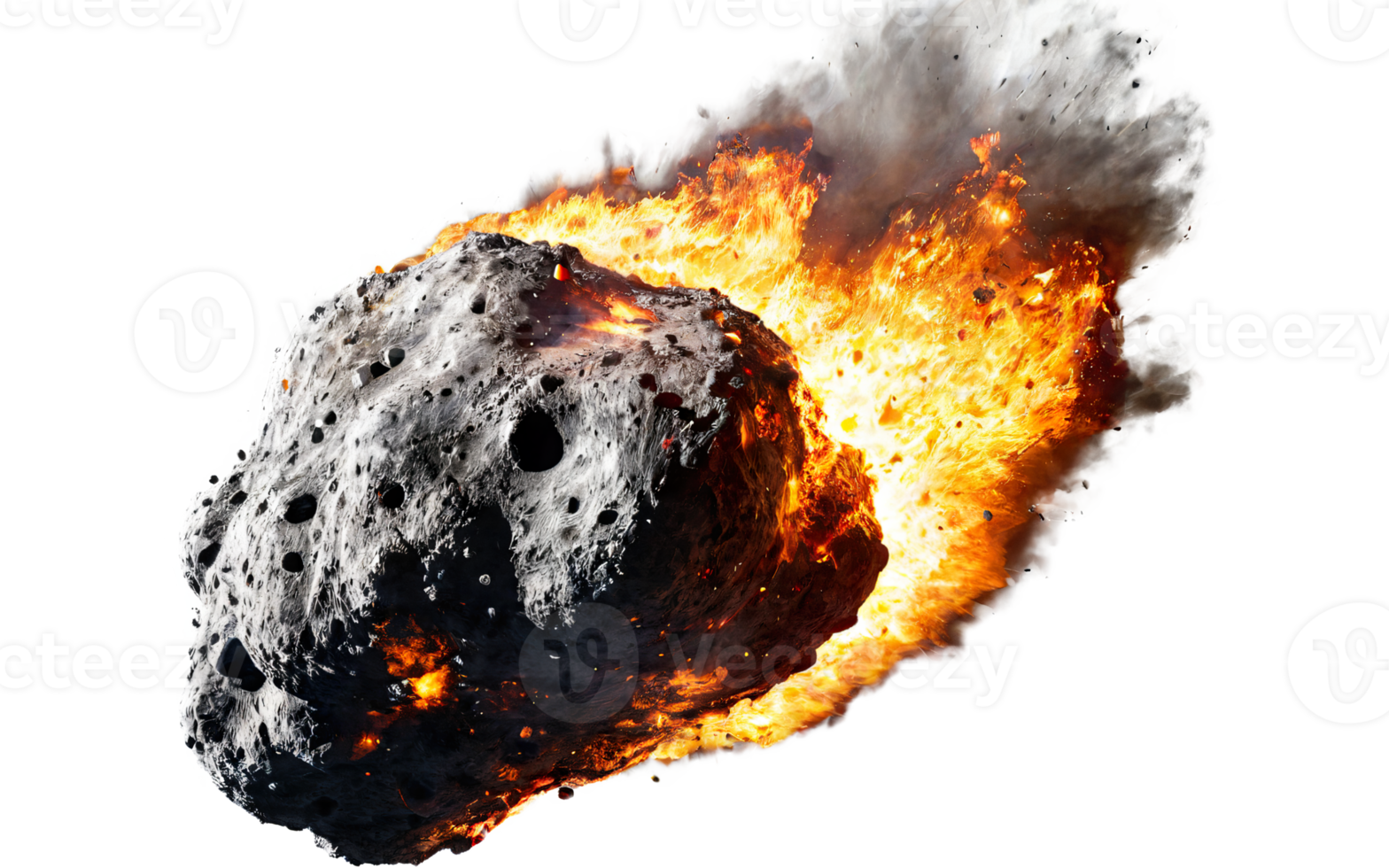 burning meteorites, asteroids on isolated background png
