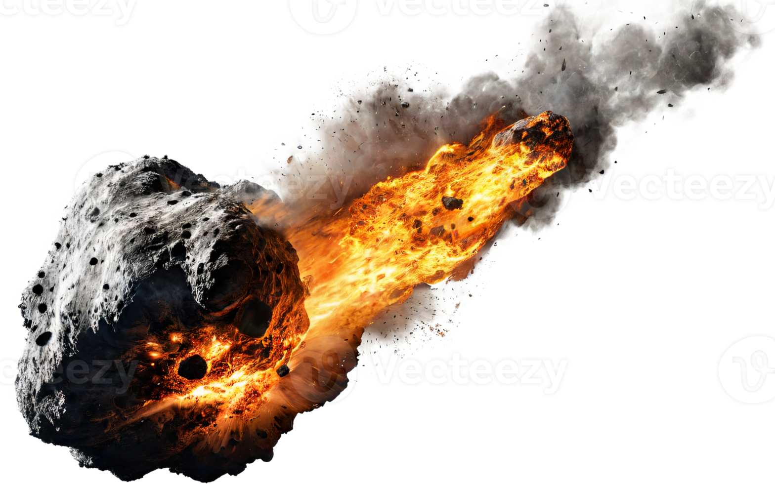 burning meteorites, asteroids on isolated background png