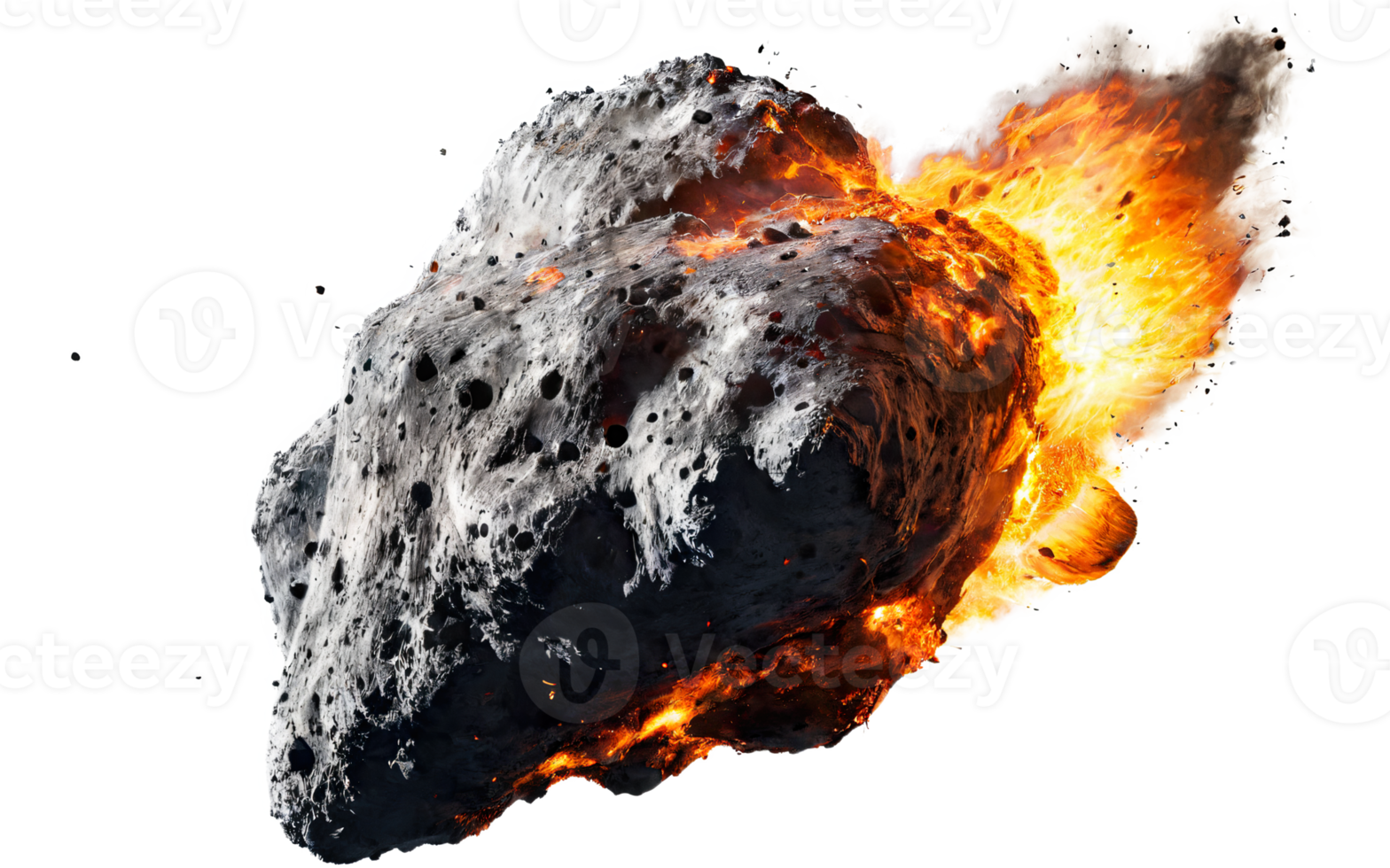 burning meteorites, asteroids on isolated background png