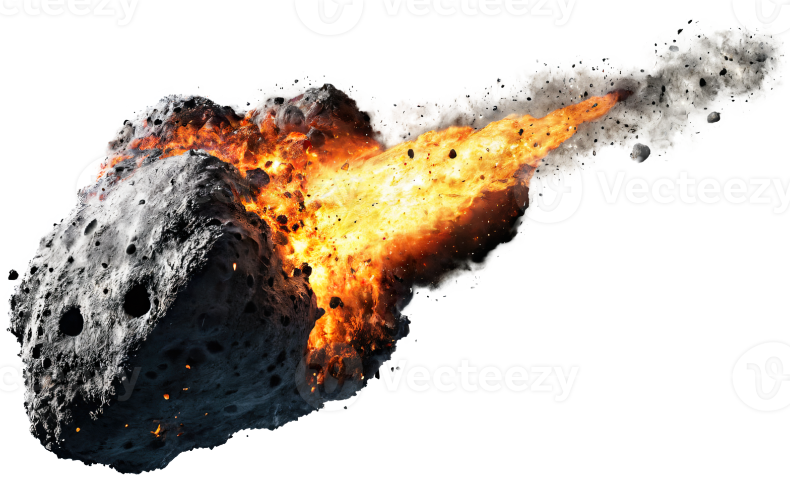 burning meteorites, asteroids on isolated background png