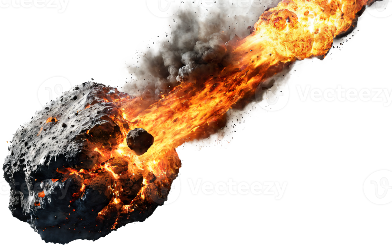 burning meteorites, asteroids on isolated background png