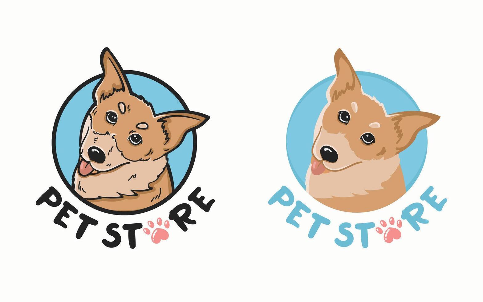 Pet store logo template. Two versions. with outline and without outline. Happy, cheerful dog. Bright illustration. Suitable for veterinary clinics and animal shelters. vector