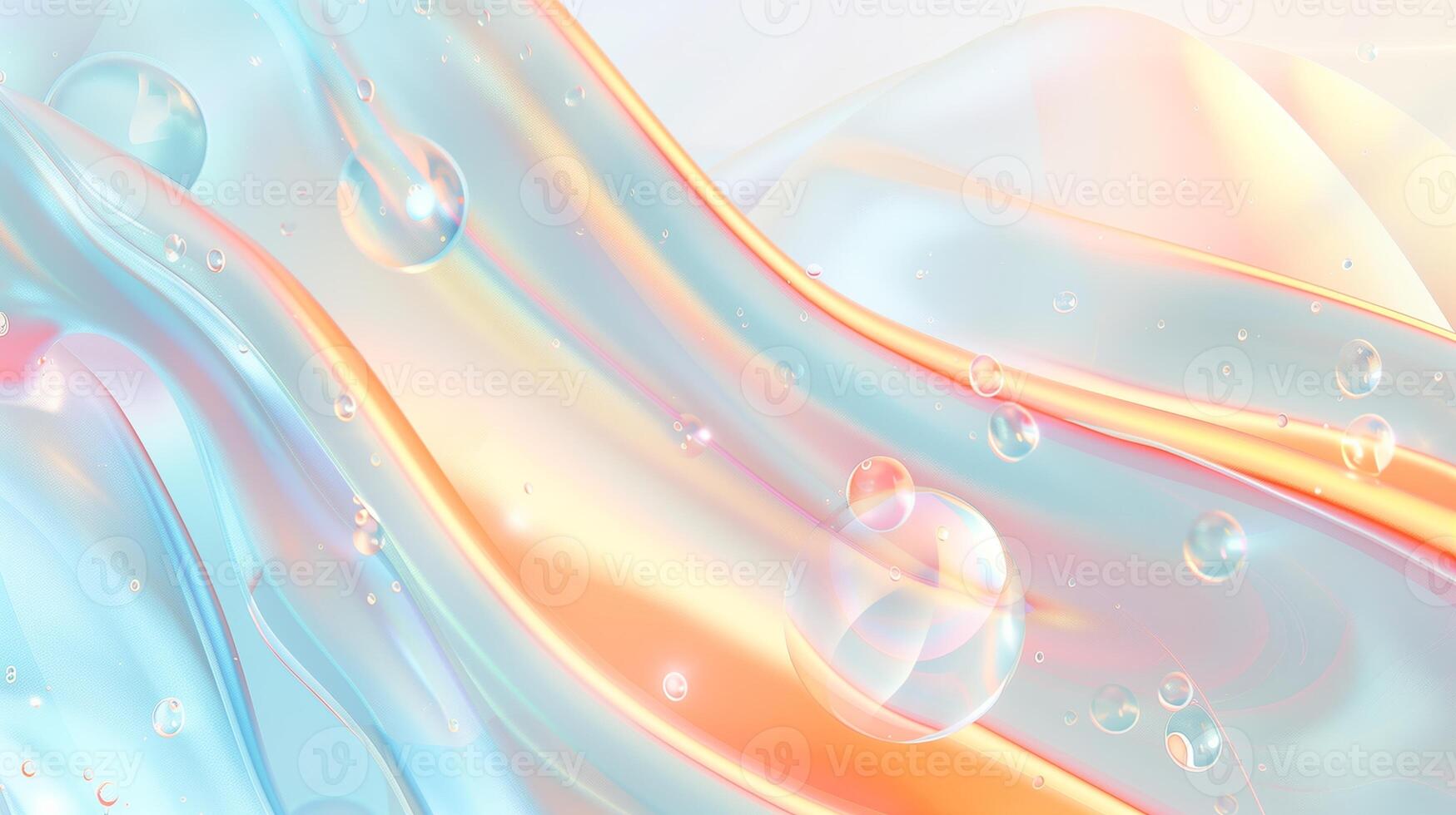 A futuristic background with pastel blue and orange soft glow bubbles of abstract shapes. photo