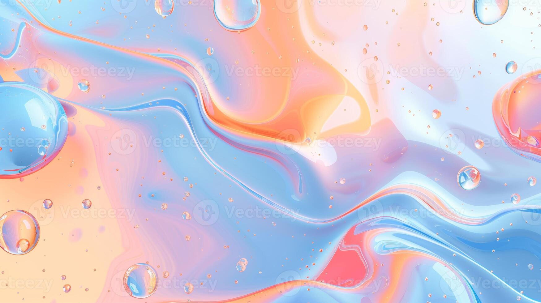 A futuristic background with pastel blue and orange soft glow bubbles of abstract shapes. photo