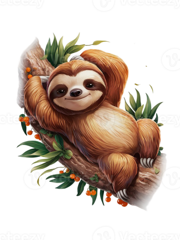 graphics of a sloth lying on a tree branch png
