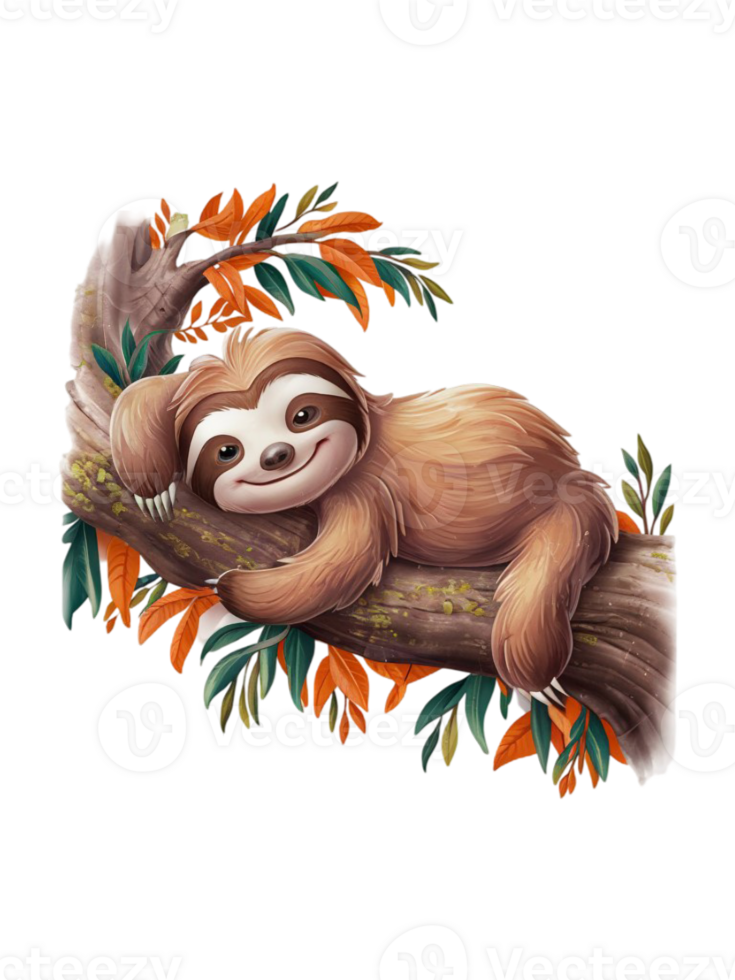 graphics of a sloth lying on a tree branch png