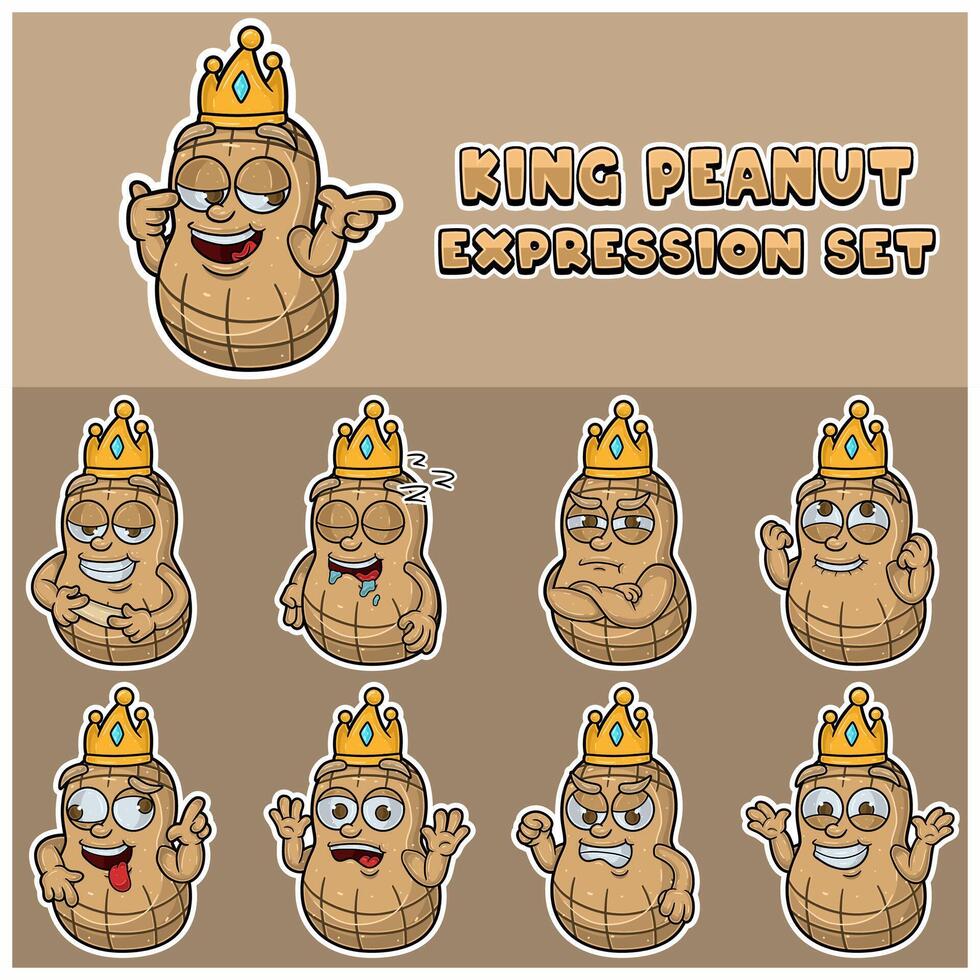 Peanut Expression set. Mascot cartoon character for flavor, strain, label and packaging product. vector