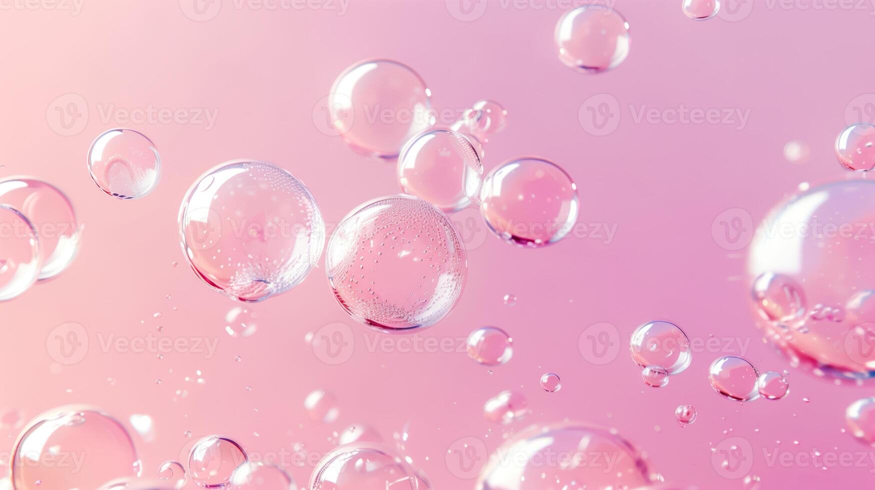 Flowing water bubbles in light pink gradient on minimalistic background. photo
