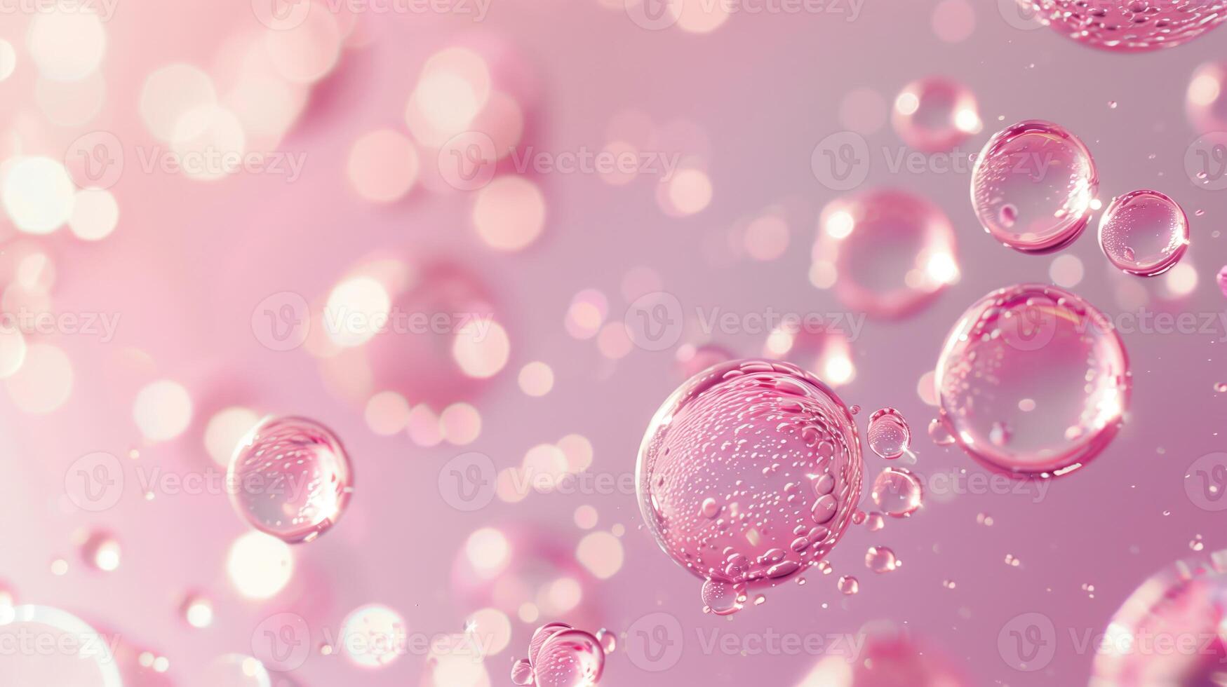 Flowing water bubbles in light pink gradient on minimalistic background. photo