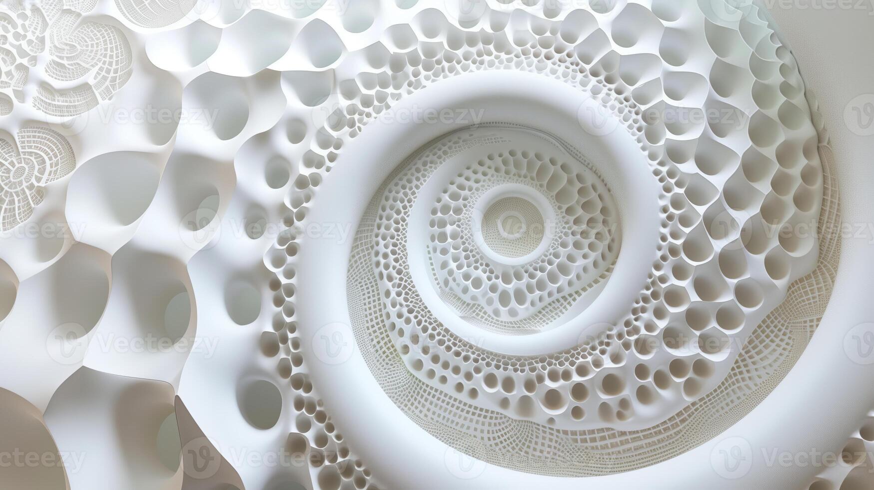 The white background with a 3D graphic of a big circle with smooth waves on center. photo