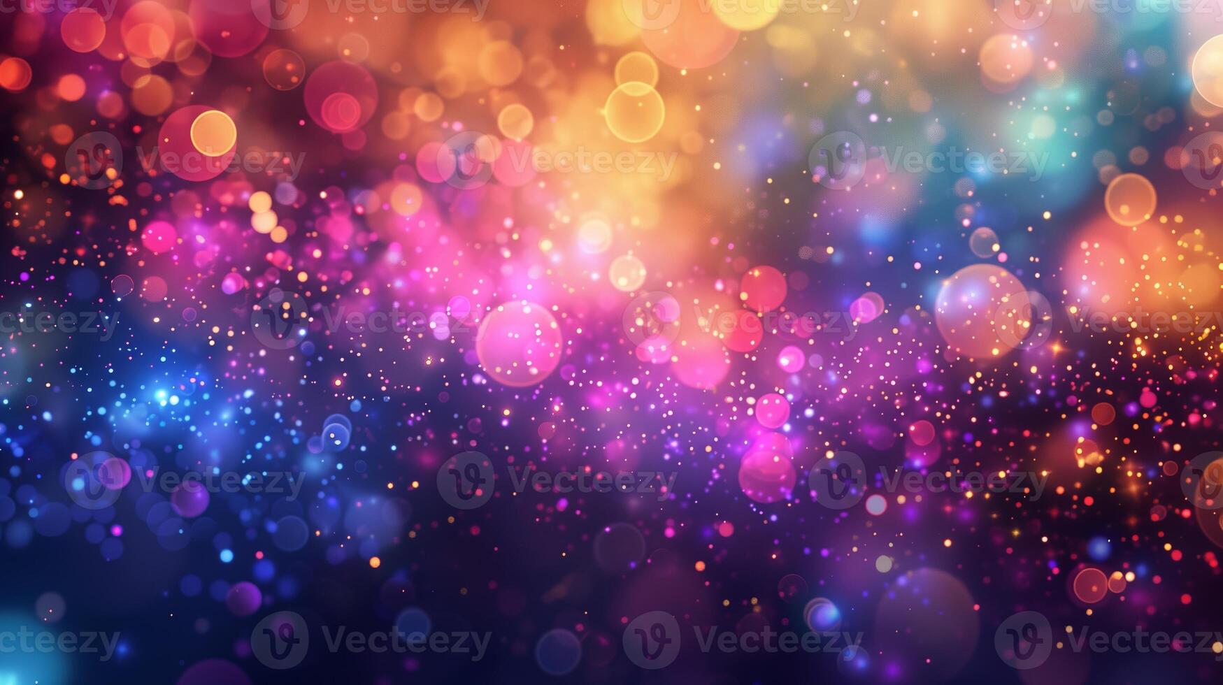 A background of colorful lights and bokeh particles in space. photo