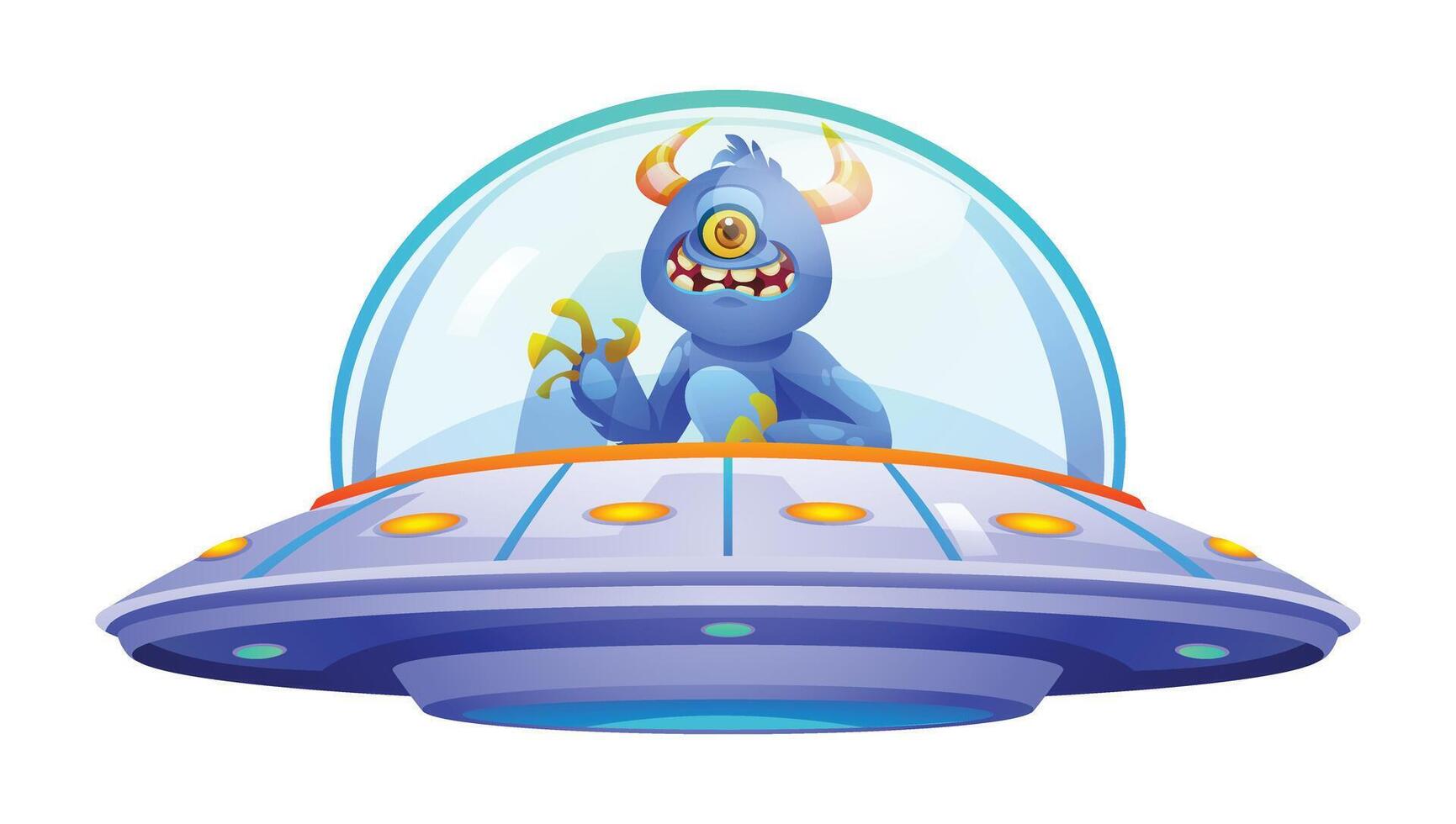Monster alien riding ufo. Cartoon illustration isolated on white background vector