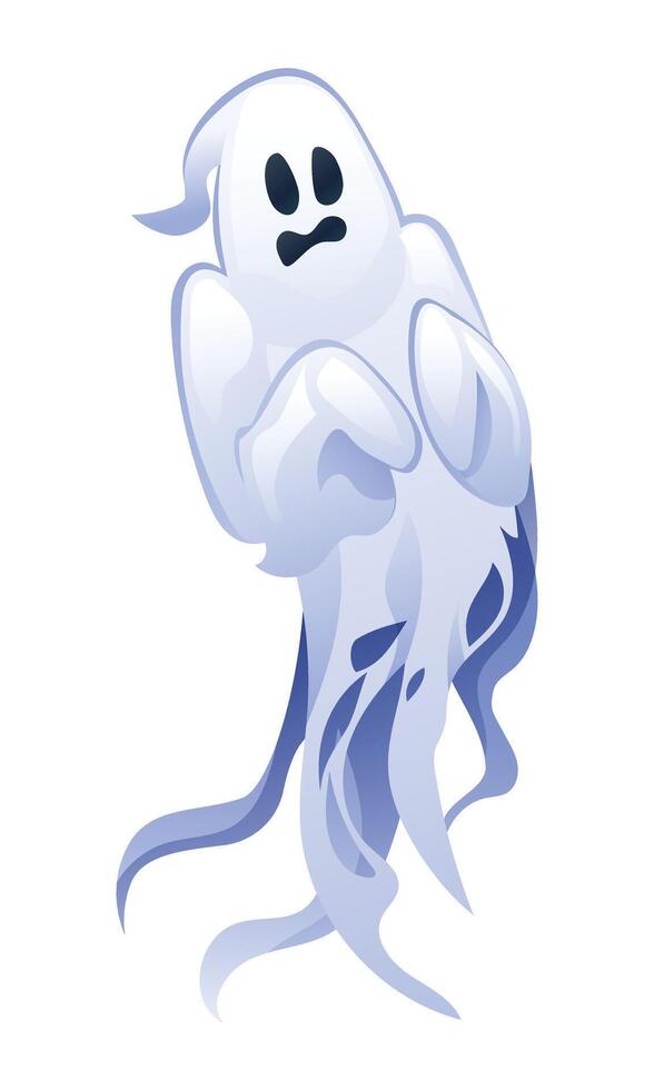 Funny scared ghost character. Halloween spooky mysterious ghost. Cartoon illustration isolated on white background vector