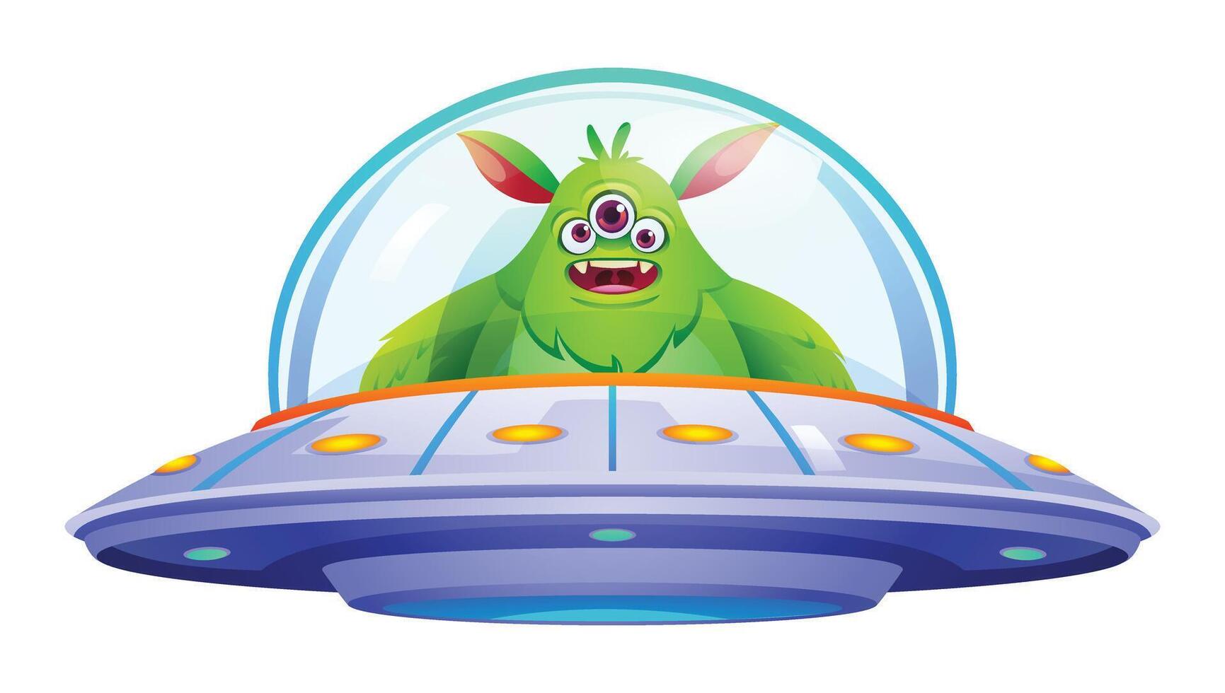 Cute monster alien riding ufo. Cartoon illustration isolated on white background vector