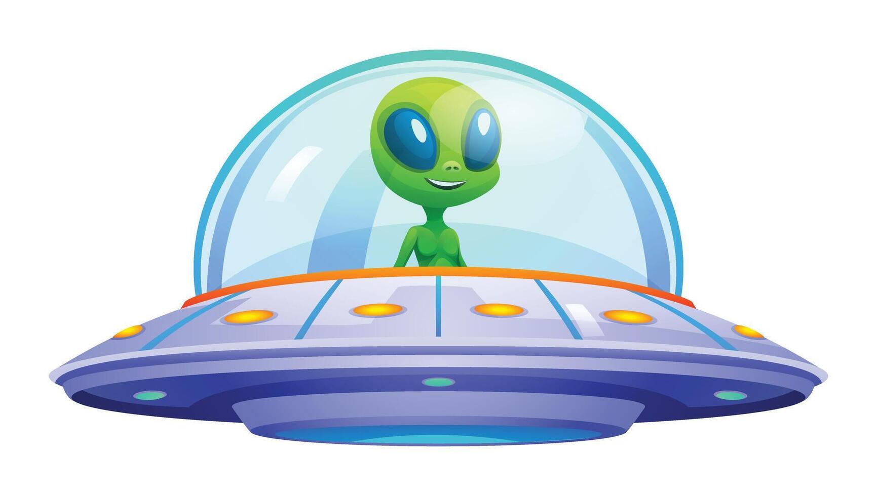 Alien riding ufo cartoon illustration isolated on white background vector