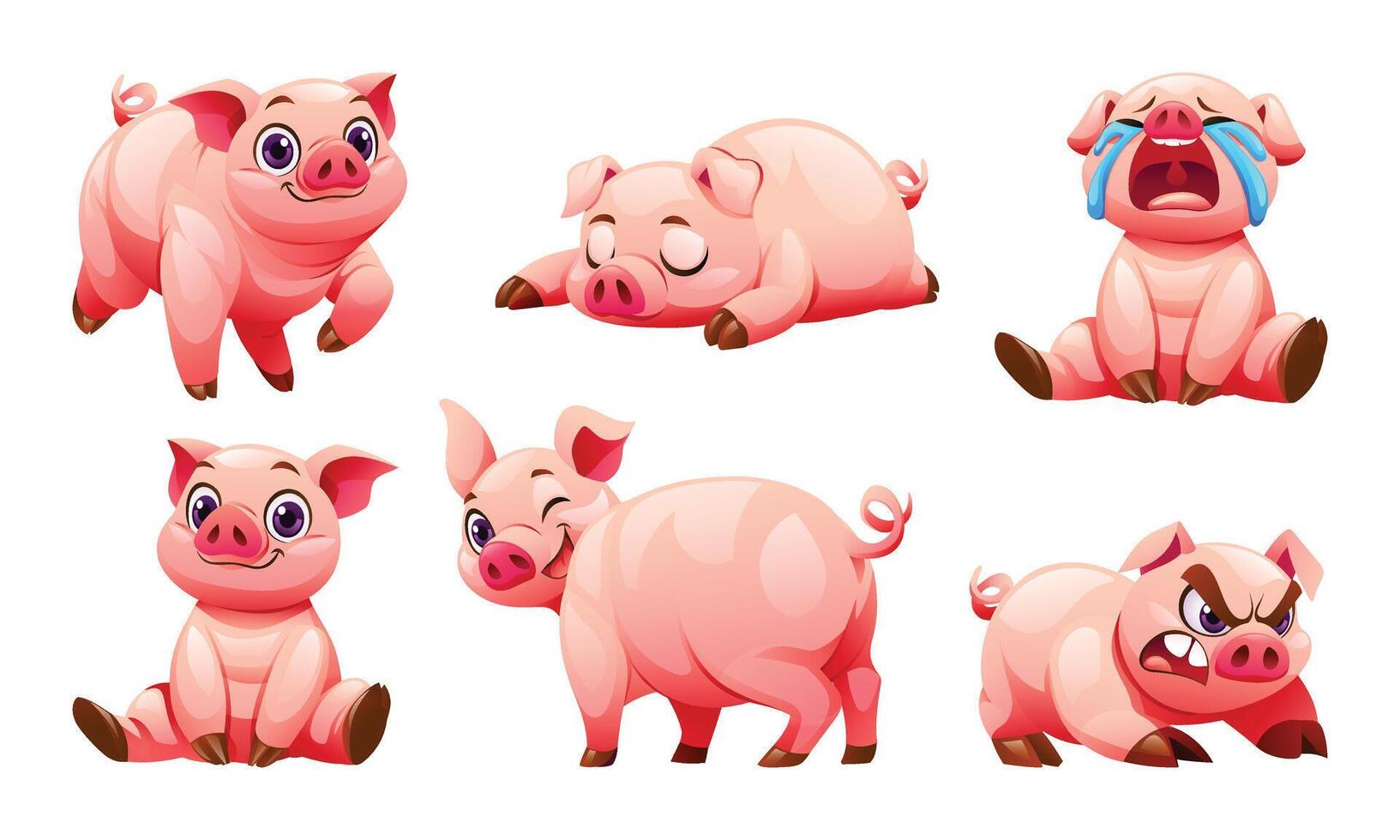 Collection of pig in various poses. Cartoon illustration vector