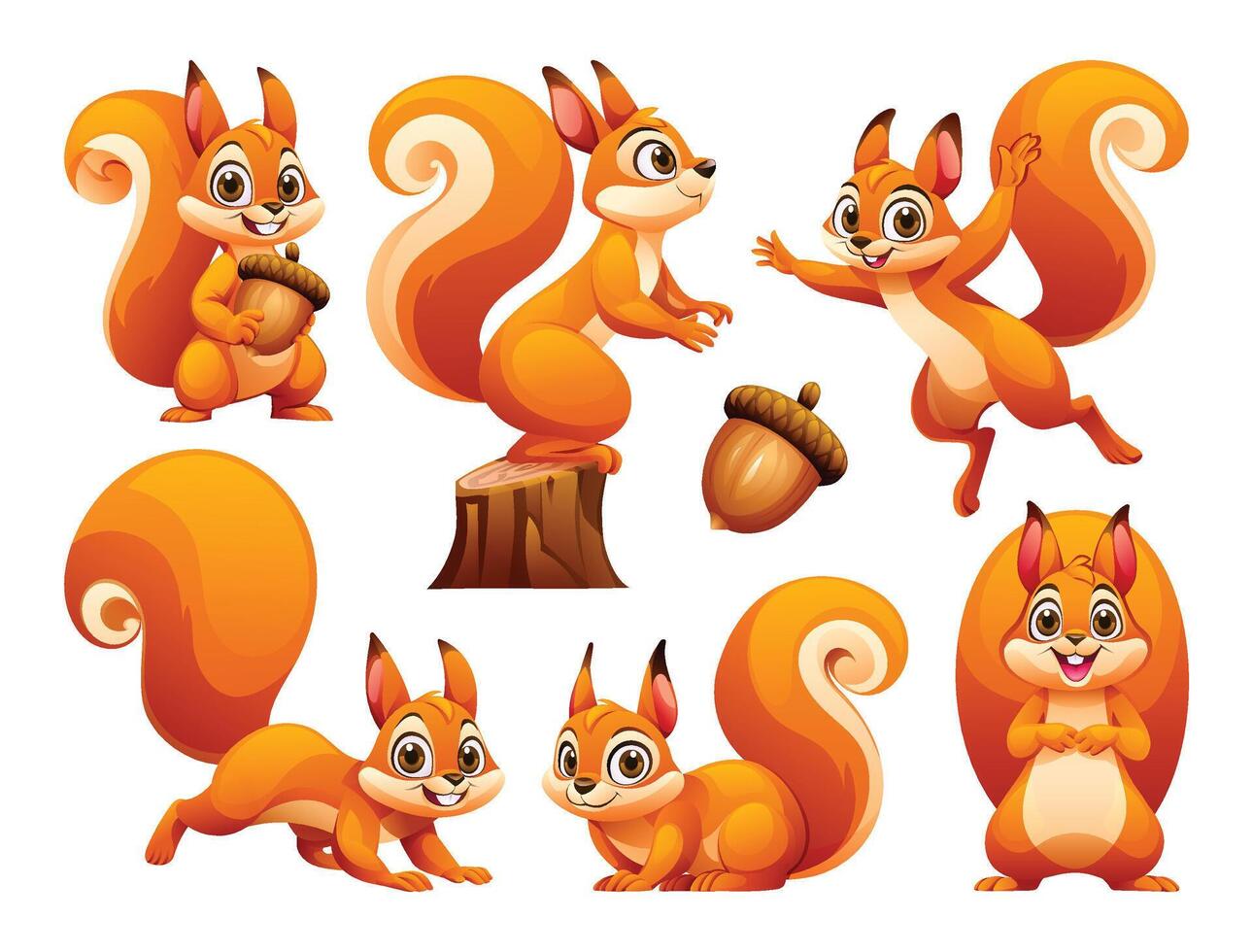 Set of squirrel in various poses. Cartoon illustration vector