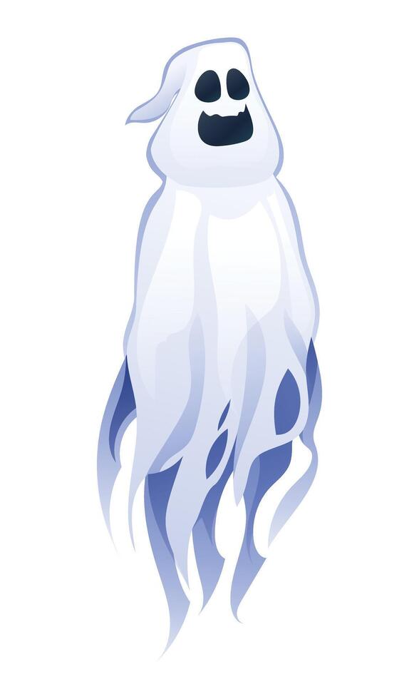 Ghost cartoon character. Halloween spooky mysterious ghost. Illustration isolated on white background vector