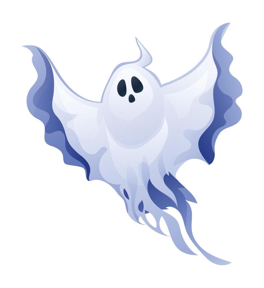 Cartoon night ghost character. Halloween spooky mysterious ghost. Illustration isolated on white background vector